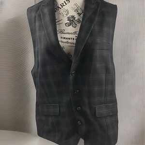 Murano Men's XL Plaid Dress Vest - Black/Grey Glen Check - 4 Button Notch Lapel
